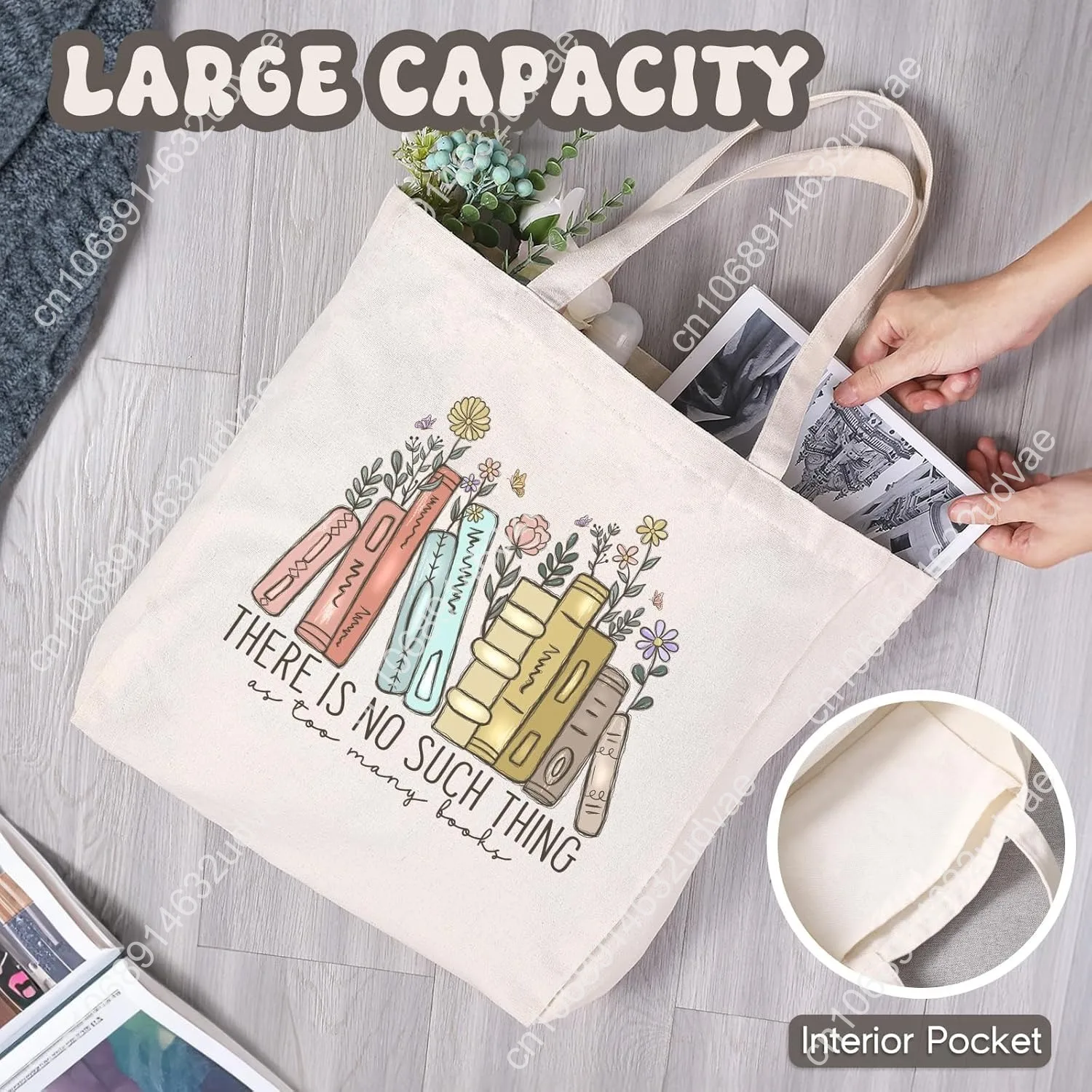 LEADO Cute Canvas Tote Bag with Pockets, Book Lovers Gifts - Christmas, Thanksgiving, Birthday Gifts for Book Lovers Women - Rea