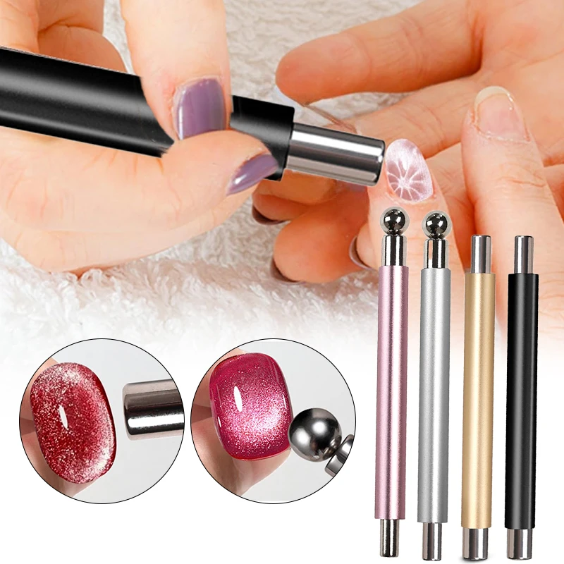 عصا مغناطيسية على شكل عين القطة برأس مزدوج مع كرة فولاذية، متعددة الوظائف، مغناطيس قوي، مقبض طويل، أقلام أدوات تلميع جل مغناطيسية