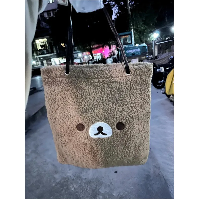 Cartoon Cute Rilakkumaed Bear Plush Shoulder Bag Fashion Versatile High Capacity Crossbody Bag Soft Tote Bag Girls Book Handbag