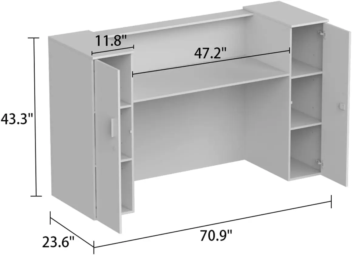 Homsee Modern Reception Desk Counter With 2 Lockable Doors & 6 Storage Compartments, Office Wooden Computer Desk With 2