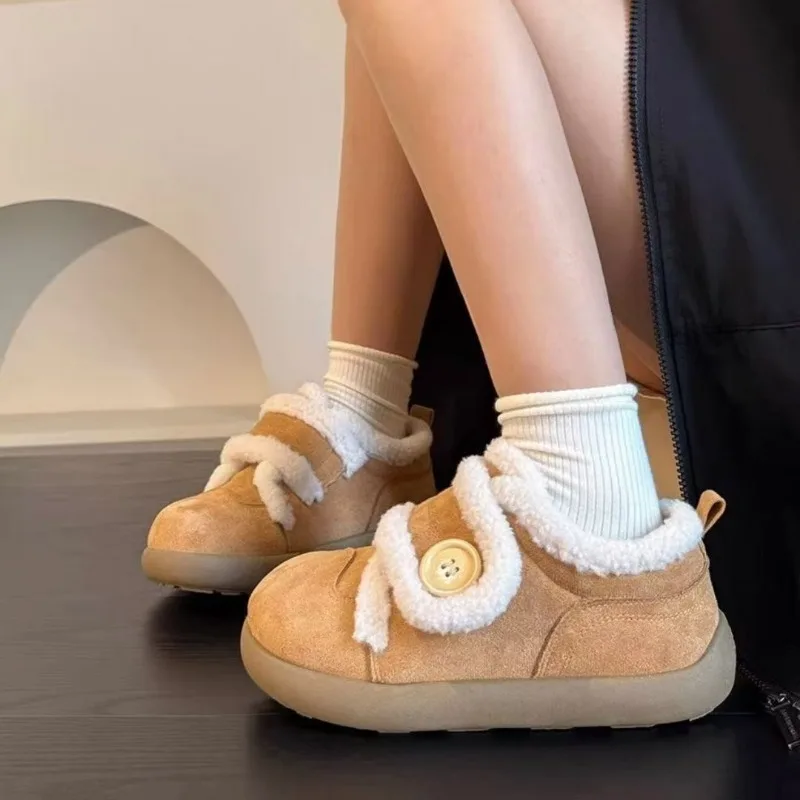 Fleece-lined Warm Shoes Girl Winter New Fur Cotton Camel Lightweight Non-slip Shoes Sports Shoes Velvet &Thickening Cotton Shoes