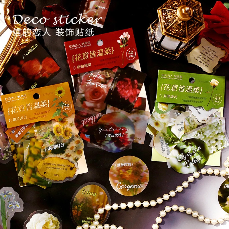 40pcs/pack Romantic Flower & Landscape Stickers, Exquisite Floral Scenes & Dreamy Atmosphere, for Journal & Scrapbook Decoration