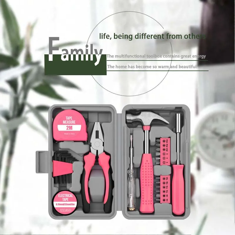 Set di strumenti regalo multifunzionali rosa, pinze, hardware per la casa, set combinato di cassette degli attrezzi per riparazioni domestiche