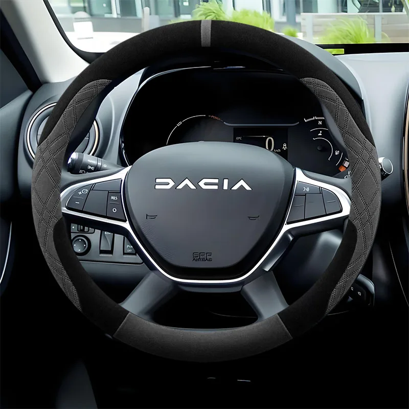 

Suede Leather Car Steering Wheel Cover for Dacia Sandero Stepway Jogger Sandero Logan 3 2021 2022 2023 2024 2025 Accessories