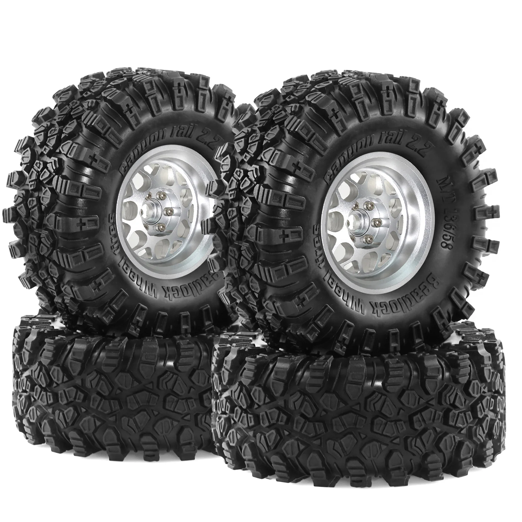 2.2 inch RC Crawler Tires and Beadlock Wheels OD 5.35'' for 1/10 1/8 Rock Crawler Car Traxxas TRX4 Axial SCX10 II RC4WD CC01 Gen