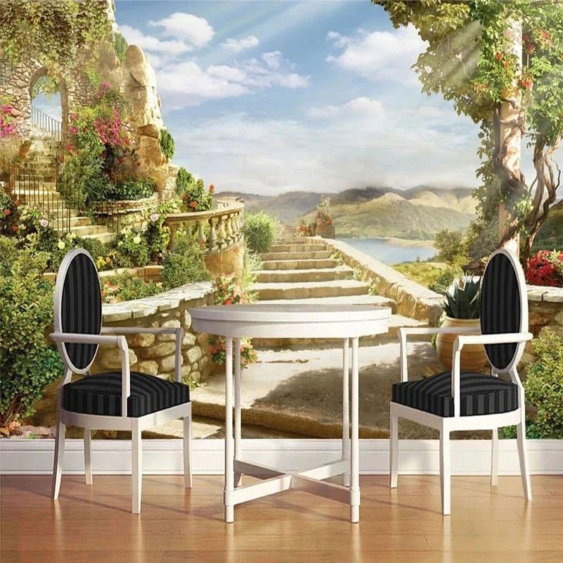 

Photo 3D Mural Wallpapers European Style Flower Landscape Beautiful Wall Cloth Living Room TV Sofa Background Home Decor Fresco