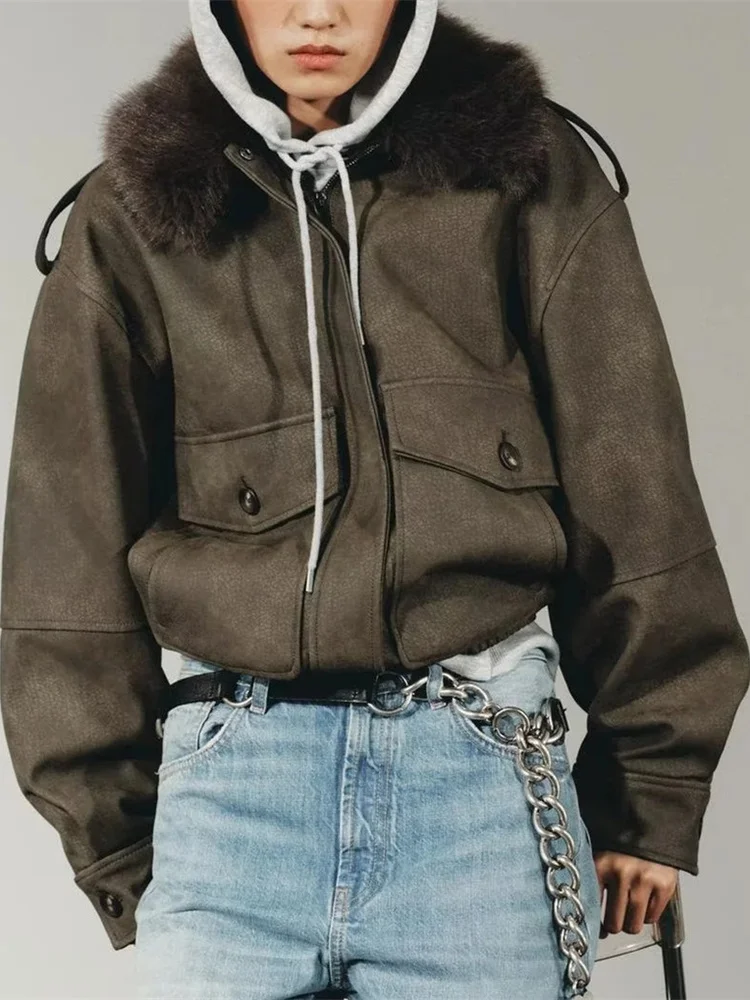 

Faionable Reversible Faux Leather Jaet Collar Removable Outerwear New Arrival Women's High-End Sensation Autumn 2025