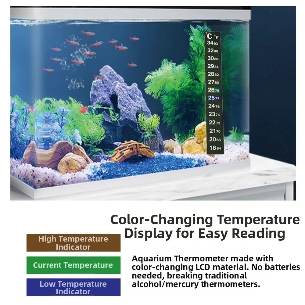 5Pcs Dual Scale Digital Fish Tank Thermometer 4-36 0-50 C/F Discolor Stick-on Thermometer Color Changing Multi-functional