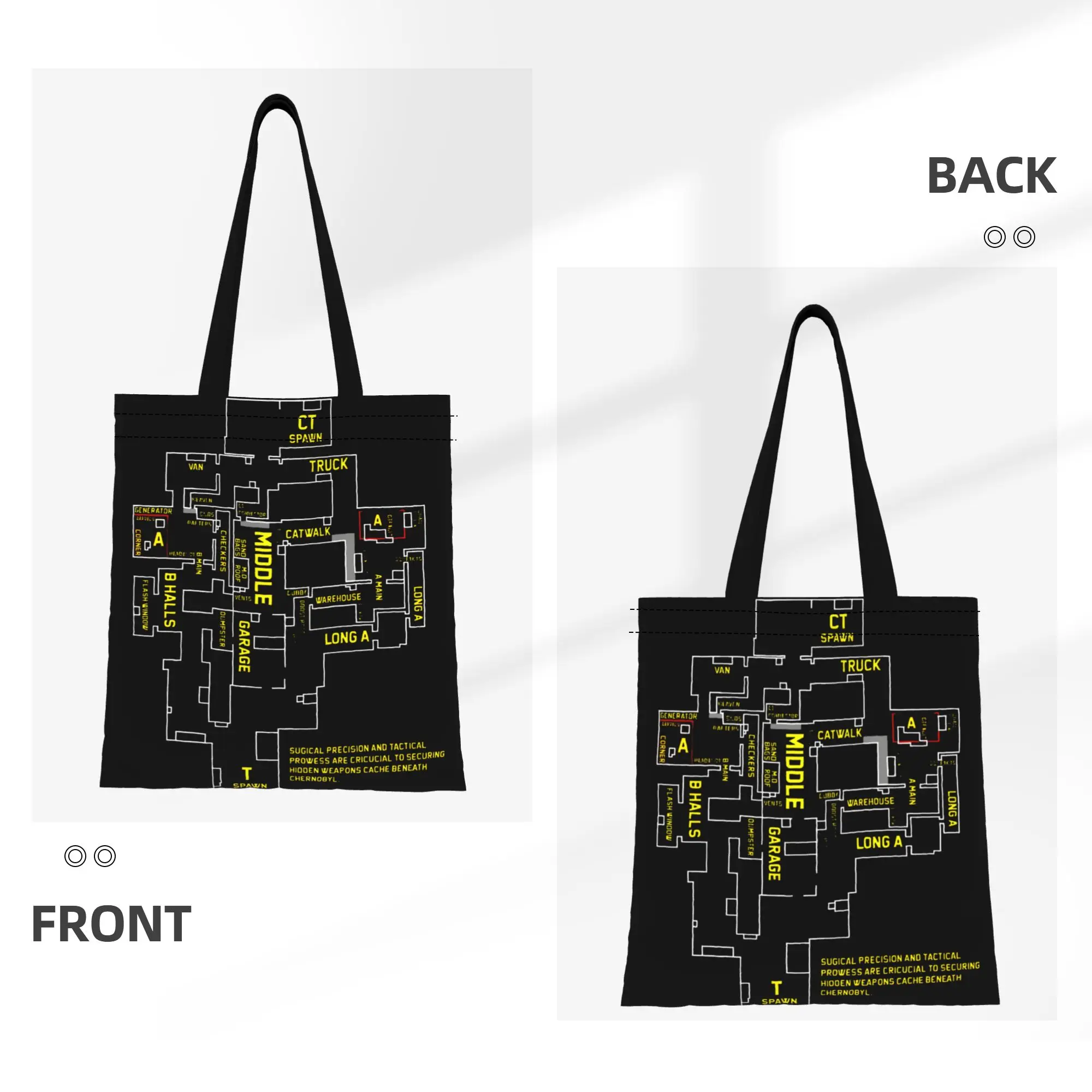 1PC Large Capacity Cache Map CS-GO FPS Game Fans Canvas Tote Bag Foldable Chic Pattern No Closed Design