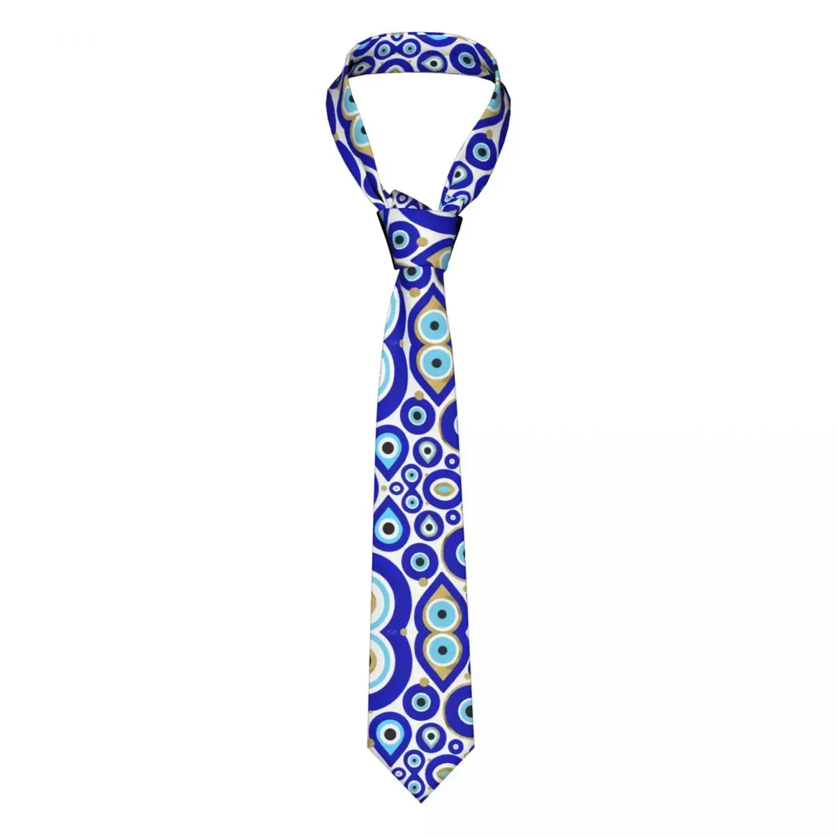 Fashion Evil Eye Charms On White Necktie for Men Personalized Silk Moroccan Nazar Wedding Tie