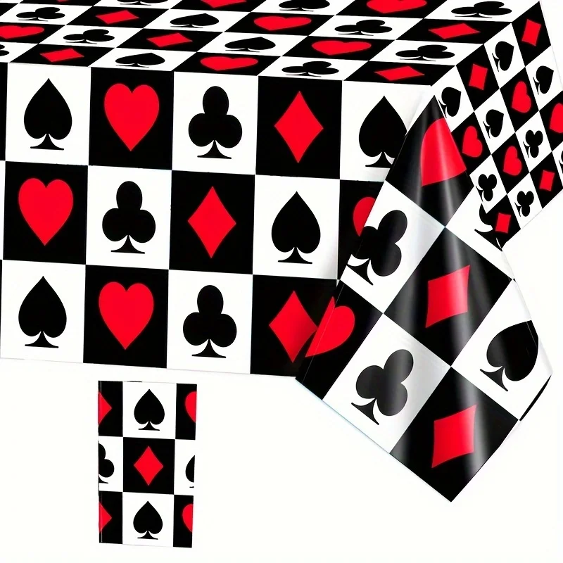 1pc Poker Card Tablecloth with of Spades, Kings, Queens, Jacks & Tens - Plastic PE Gaming Table Cover Suitable for Poker Nights,