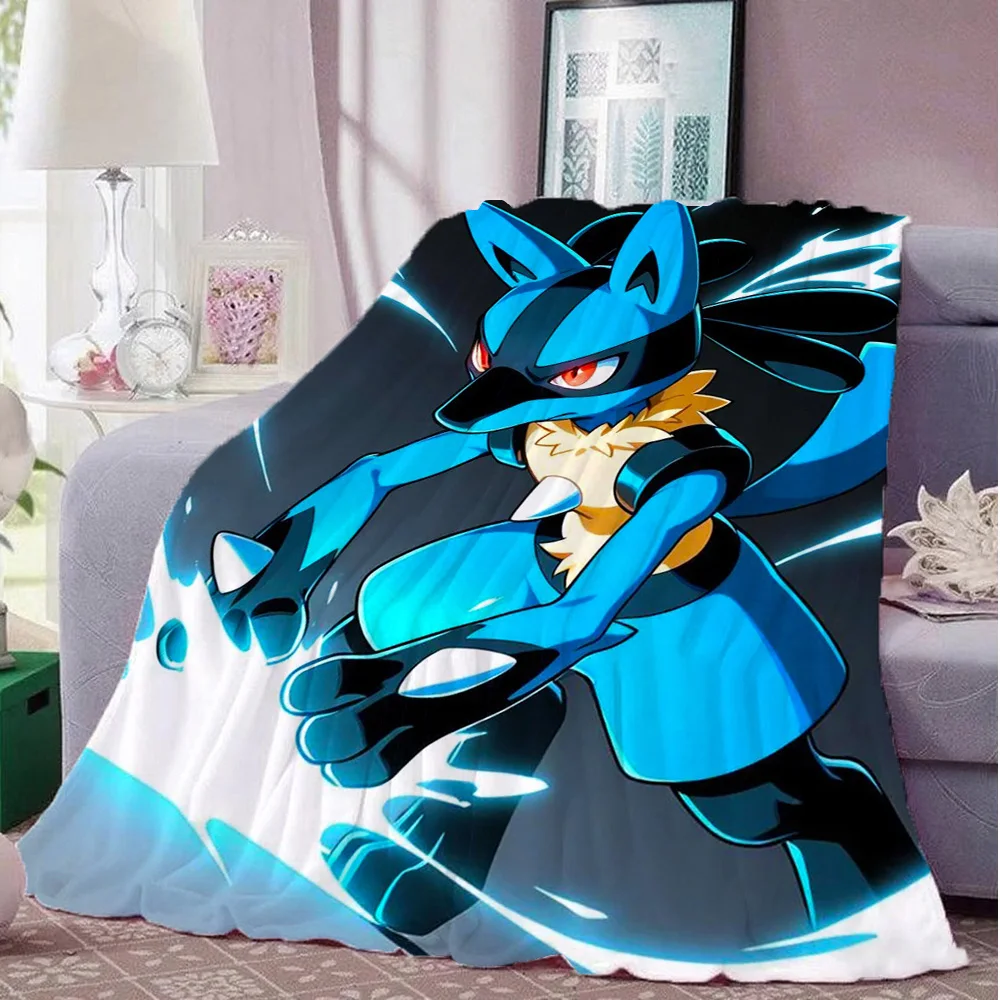 Doppelte Decke für Bett, Kawaii L-Lucarios Überwurfdecken und Camping-Neujahrs-Felldecke, Anime-Heimdekoration für Sofas und Nickerchen