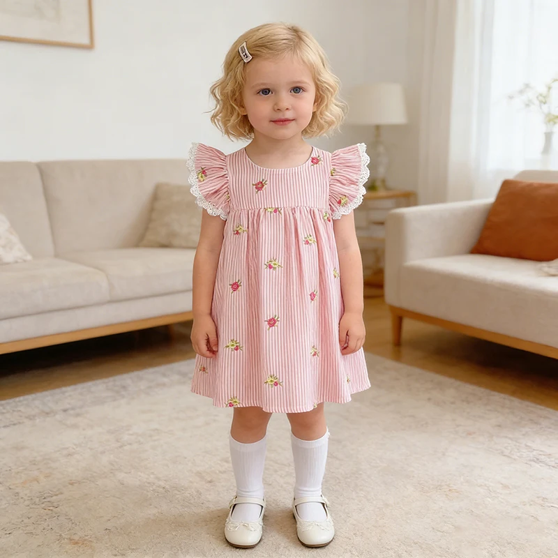 2026 Sommer 0-24M Baby Mädchen Flügelärmel Baumwolle Stickerei Baby Body 2-6 Jahre Süße Partykleider Schwesterkleidung – Detail 18