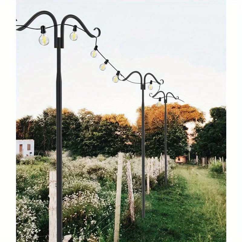 

2x Adjustable Height Shepherds Hooks Outdoor Bird Feeder Garden Lights Pole Hold