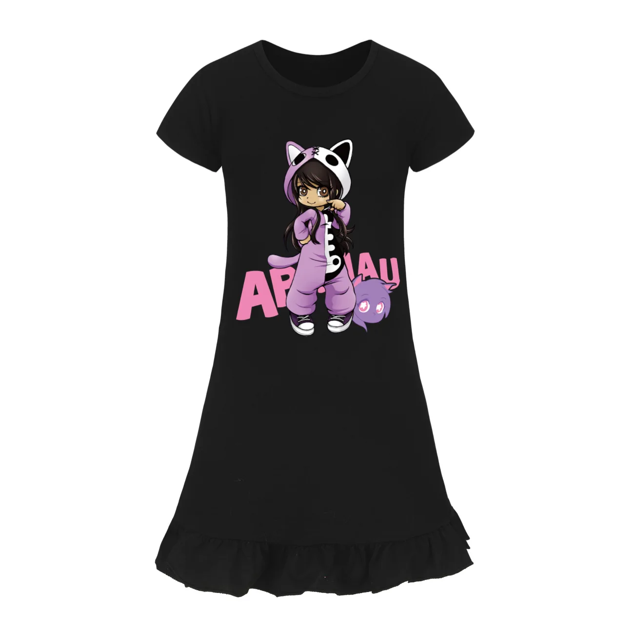 2-14Years APHMAU Clothes Kids 2024 Summer Nigtgowns Baby Girls Cartoon Casual Dresses Children Short Sleeve Leisure Sleepdress