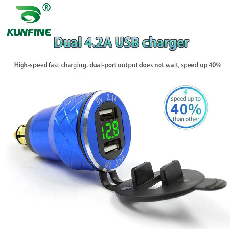 Car Charger Dual USB 4.2A 5V EU Connector With Voltmeter Alloy Black/Gold/Blue/Red for BMW