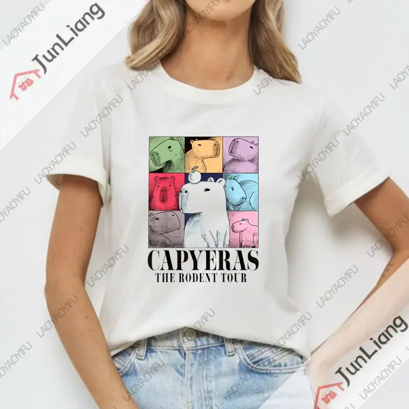 Capyeras Funny Cute Capybara Color Concert Tour Cute Animal T-shirt Summer Short Sleeve Crewneck Shirt Harajuku Loose Top