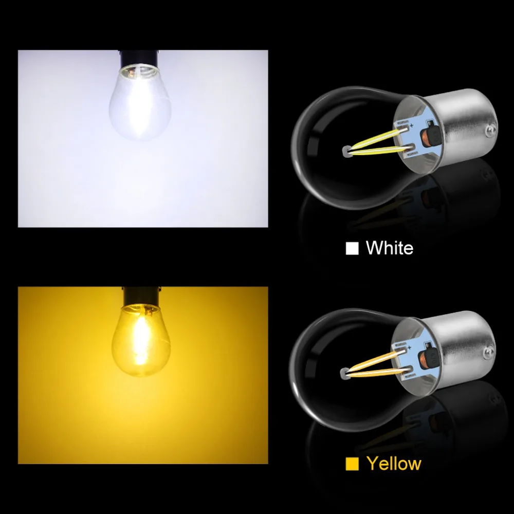 2Pcs P21W LED Bulb Car Signal Lamp 1156 BA15S 1157 BAY15D COB Filament Auto Brake Light Reverse Bulb Turning Light DC12V