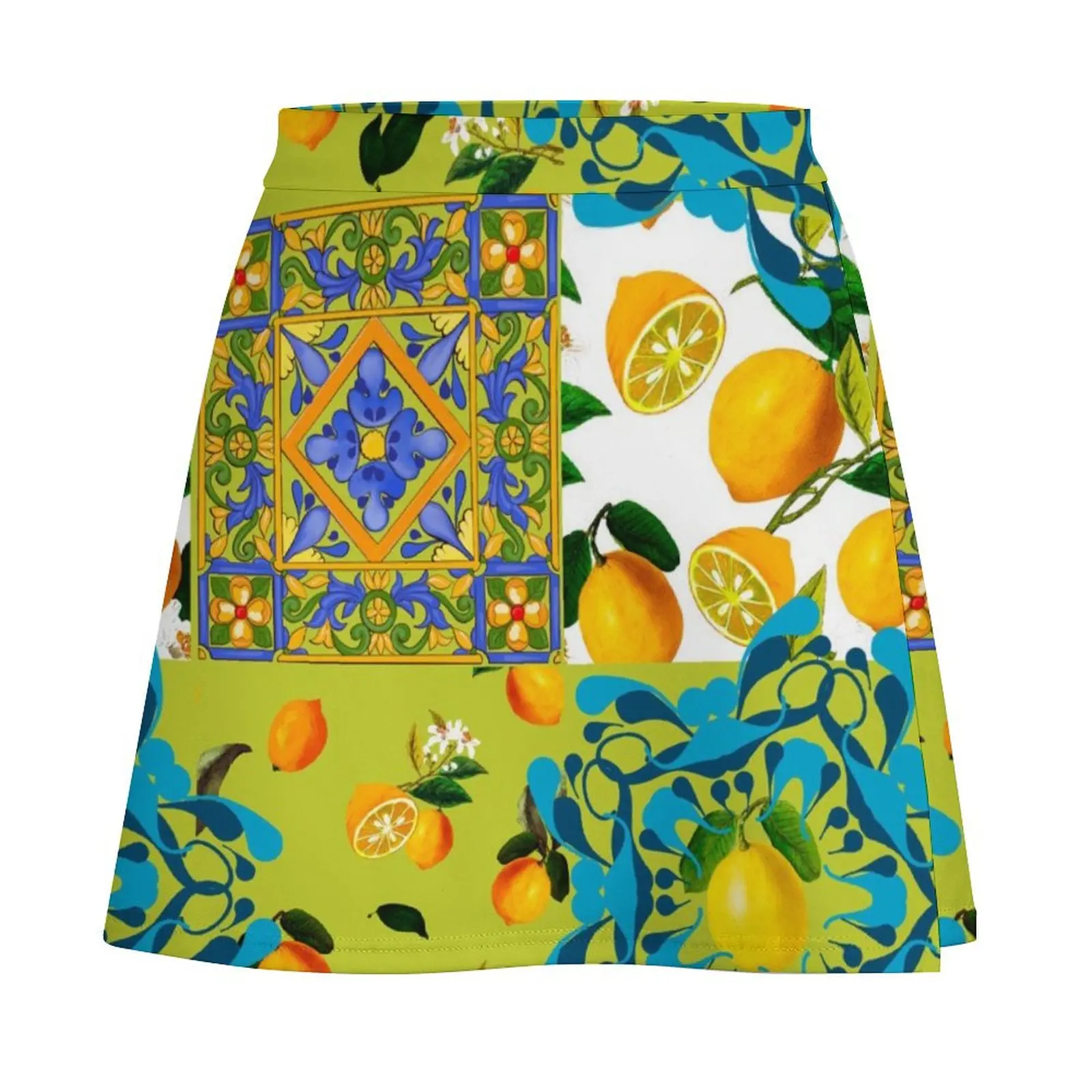 Majolica,Lemons,citrus,flowers,tiles,summer , Mini Skirt women's skirts trend 2025 skirt for woman Korean skirts