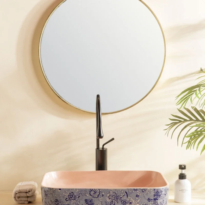 

Pink rectangular table wash basin single basin