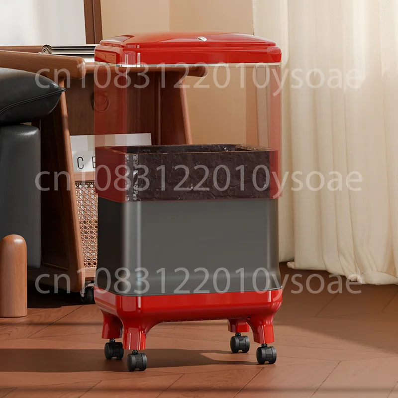 Large-Capacity Household Trash Can with Lid and Wheels—Stylish Movable Wastebasket for Bathrooms Living Rooms and Bedrooms