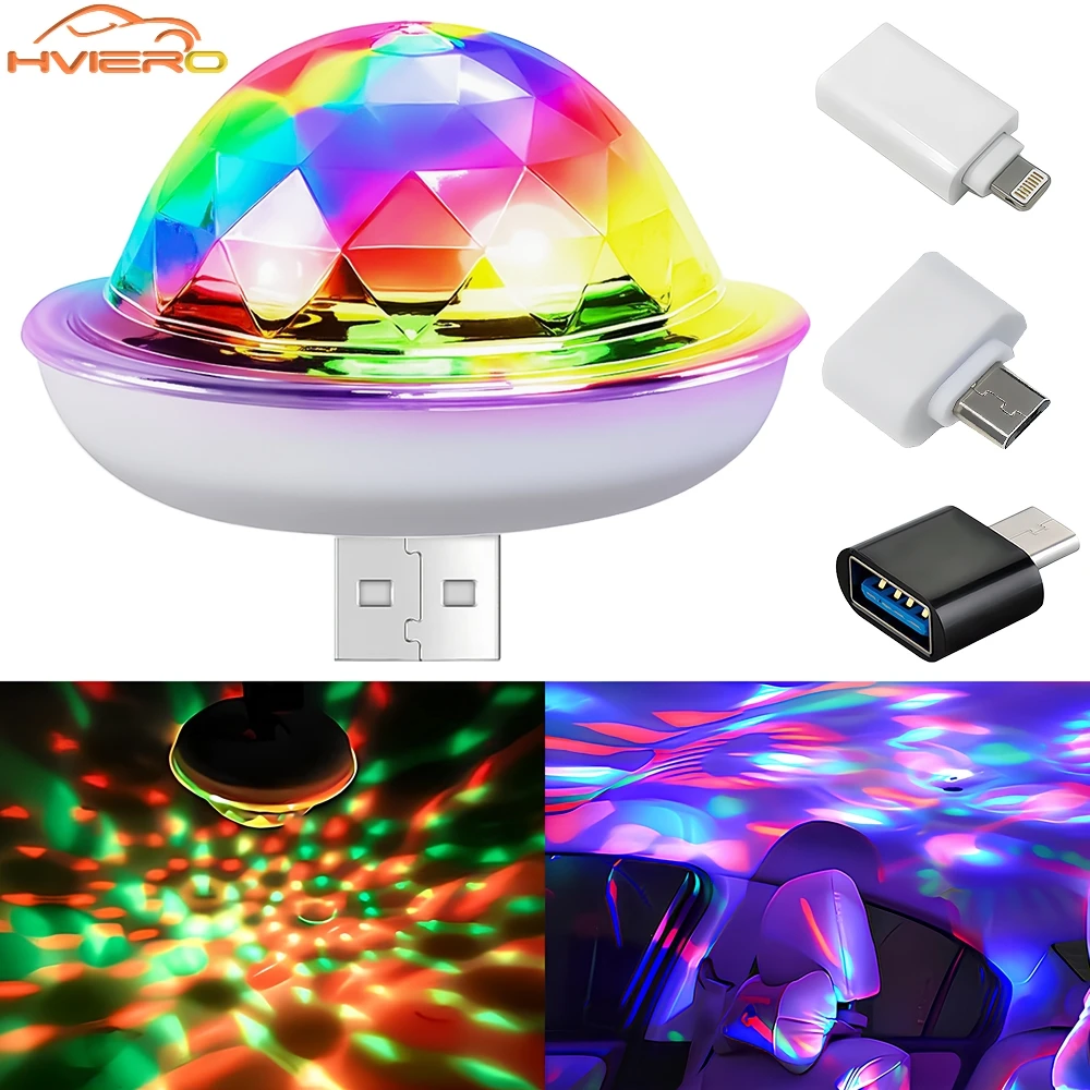 1PCS Car Led Auto USB Ambient Light DJ RGB Mini Colorful Music Sound USB-C Interface IOS Holiday Party Karaoke Home Welcome Lamp