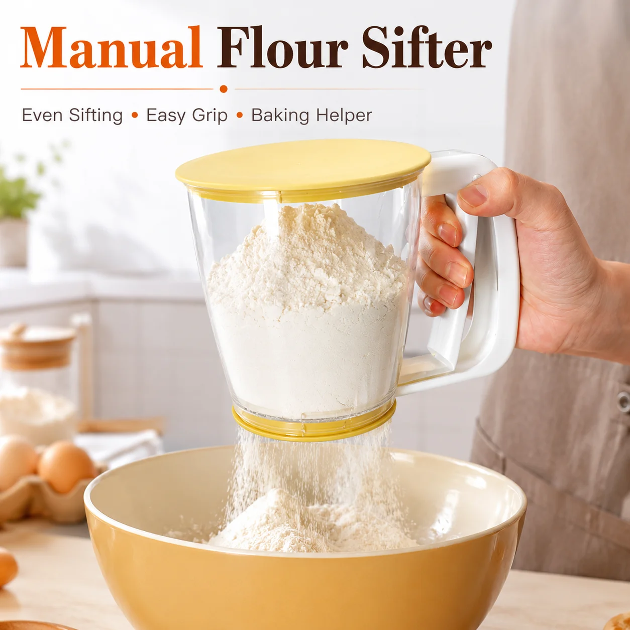 700ml Semi-Automatic Press Flour Sifter Handheld Fine Mesh Sieve Kitchen Baking Tool for Flour Powdered Sugar