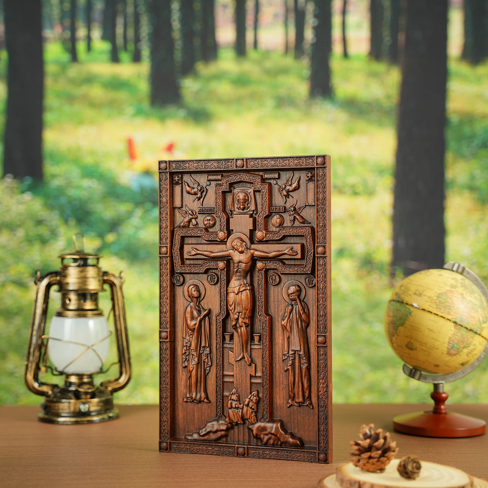 Orthodox Crucifix Square Decorative Ornaments, Cross-Border, Wood Carving, Wholesale, New