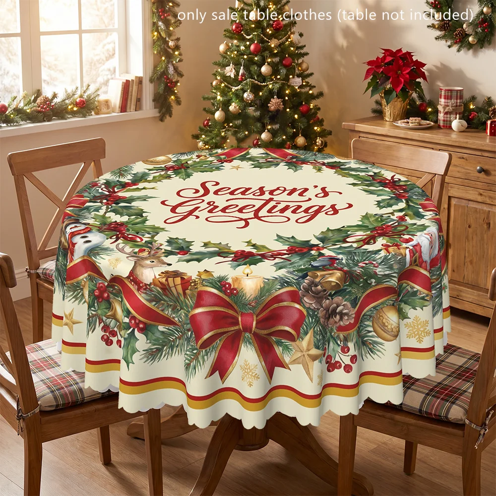 Christmas Season Greetings Garland Polyester Printed Tablecloth