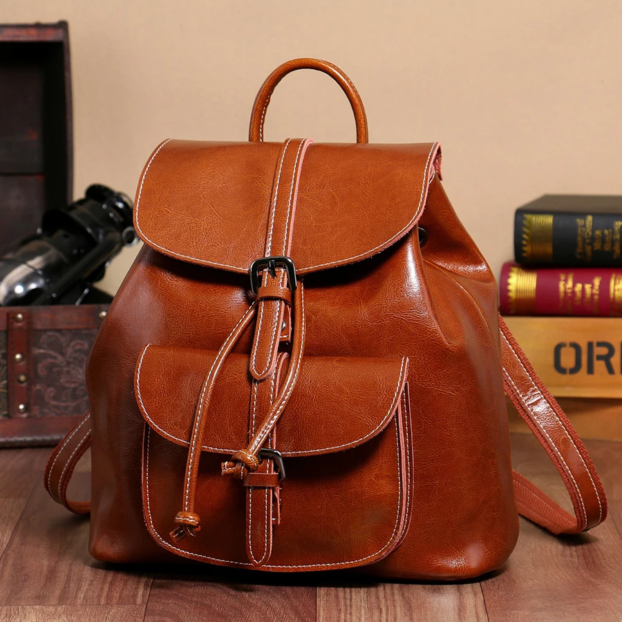 New Drawstring Flap Backpack Women Small PU Leather Textured School Bagpack Fashion Travel Commuter Shoulder Bag Travel Mochilas