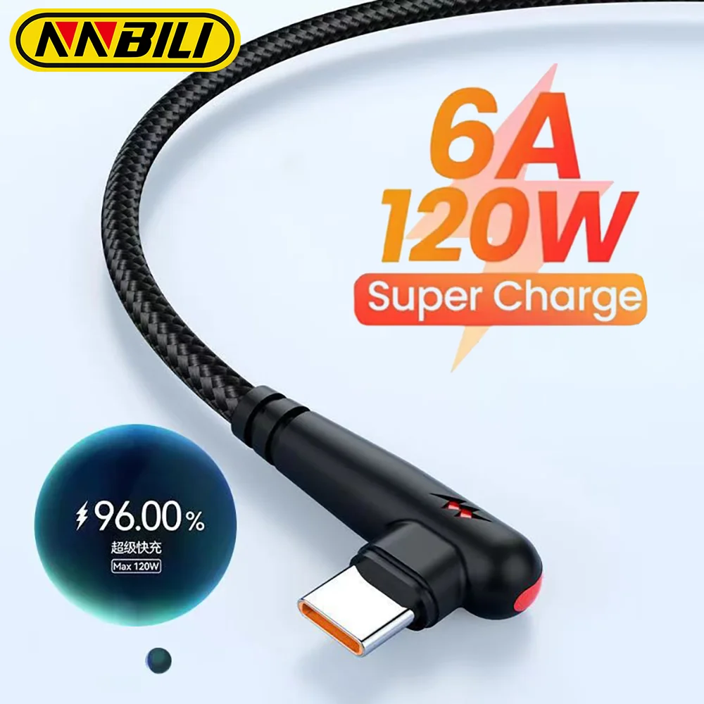 NNBILI 120W câble USB C pour OPPO charge rapide 90 degrés pour HUAWEI Samsung Xiaomi charge rapide câble de chargeur de fil de données USB 1M