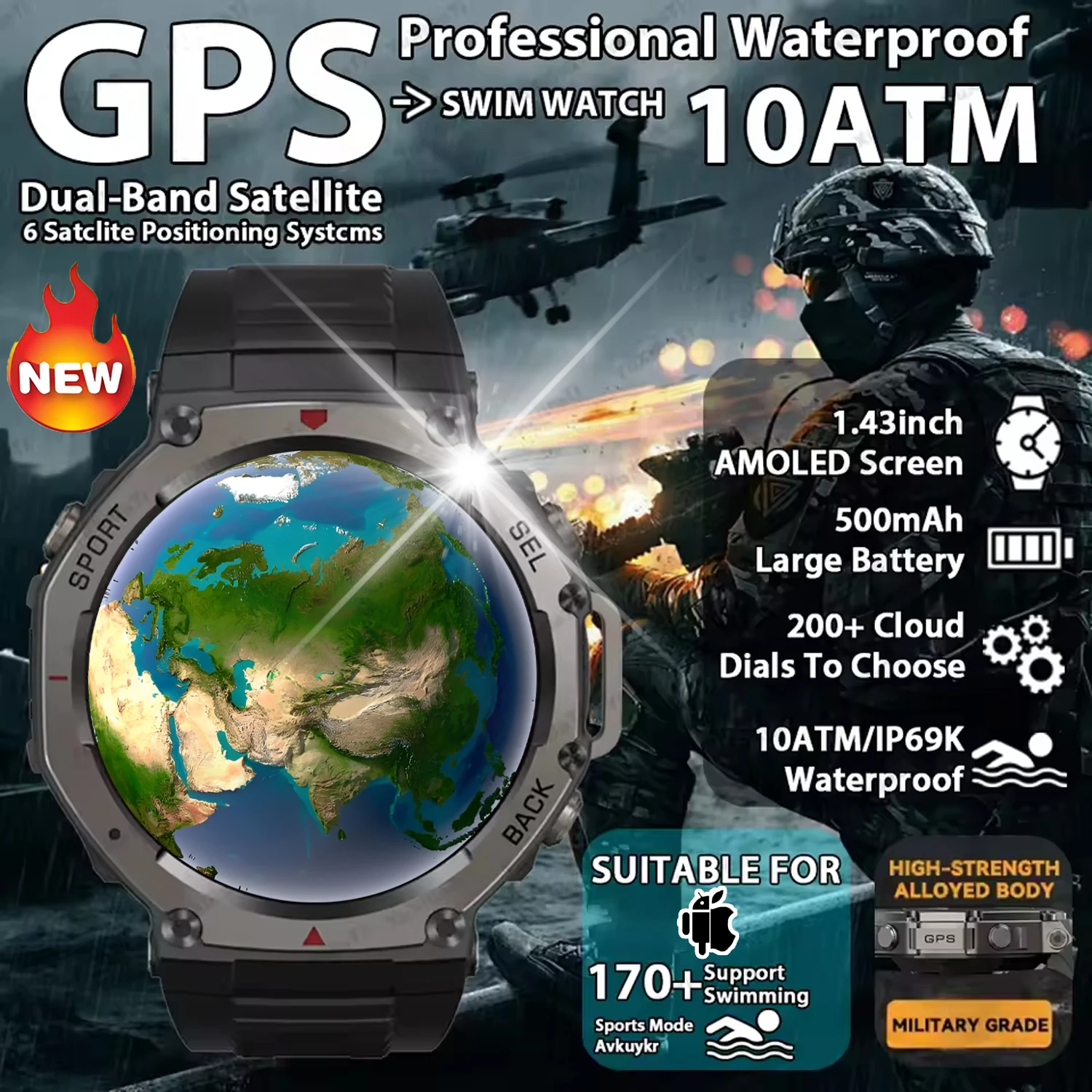 

2025 Новинка для Xiaomi Военные GPS Смарт-часы 5 АТМ Водонепроницаемые Встроенные двухдиапазонные GNSS Компас Военные Спортивные Мужские Смарт-часы