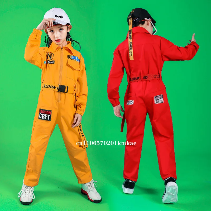 Kids Street Dance Solid Overalls Rompers Boys Hip Hop Bodysuit Girls Cargo Pants Workwear Jumpsuit Clothes Children Streetwear