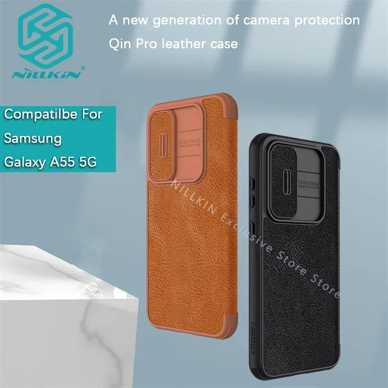 

Nillkin For Samsung Galaxy A55 A54 A53 A73 A14G A24 A35 Qin Pro leather PU Lens slide cover protective cover phone Case shell
