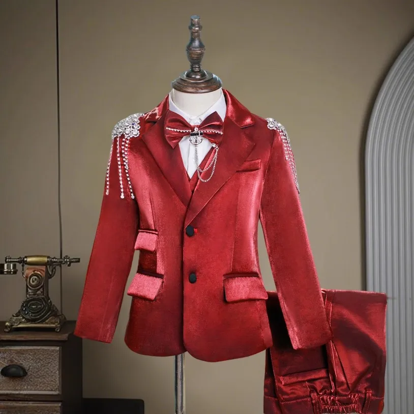 New Boys' Suit Set Wedding Birthday Party Host's Piano Performance Costume Tuxedo Boys Blazer Sets A4816 Vestidos