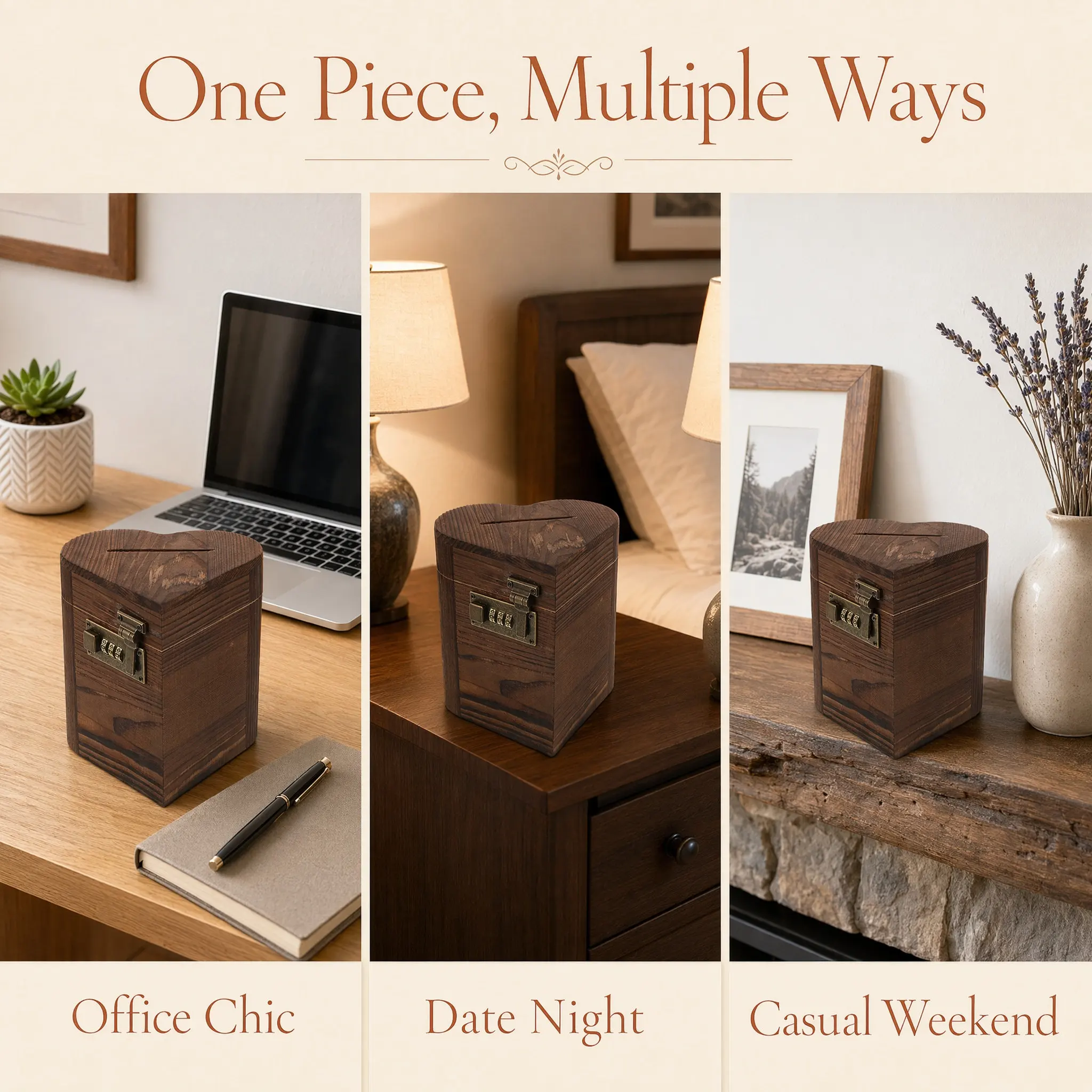 Heart Shaped Coin Bank Wooden Lockable Money Box Rustic Passcode Lock Savings Bank Decorative Home Office Cash Box
