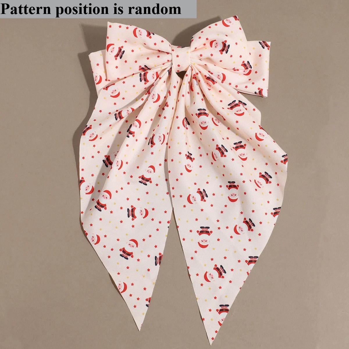 Weihnachts-Haarspangen mit doppellagiger Schleife für Weihnachtsmann und Schneemann – bedruckter Urlaubs-Haarschmuck mit roter und gestreifter Schleife aus Stoff – Detail 5