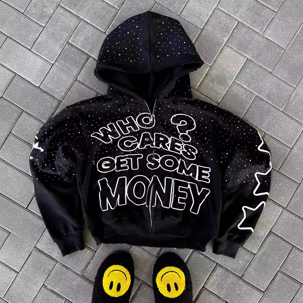 

Y2k Vintage High Street Polka Dot Printed Jacket For Couples Loose Fit Autumn Hip-hop Fashion Hoodie Zipper Jacket Street Wear