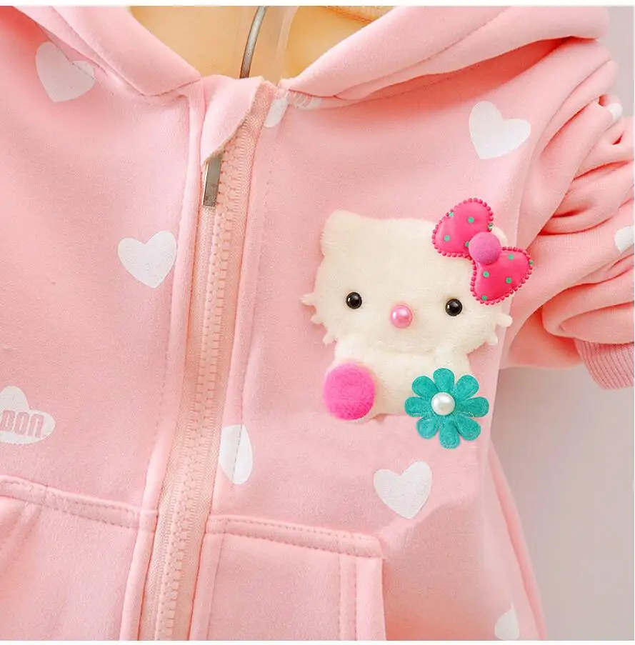 Thick Milk Velvet Toddler Baby Girls Clothes Set Autumn Winter Cartoon 2PCS Outfits Cute Cat Hoodies Jacket And Pants Kids Suit