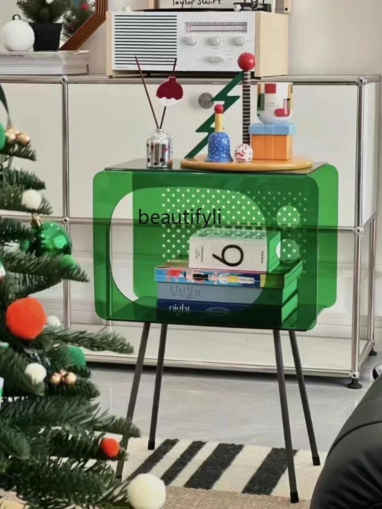 

07Bedroom Acrylic Creative Bedside Table Light Luxury Art Sofa Side Table Modern Simple Personality Small Square Table furniture