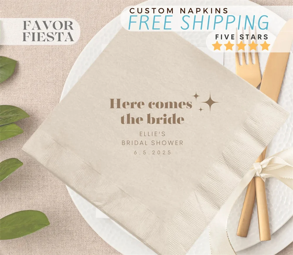 

50PCS Bridal Shower Napkins for Modern Bridal Shower, Cocktail, Luncheon Napkins for Engagement Party Favor, Here Comes the Brid