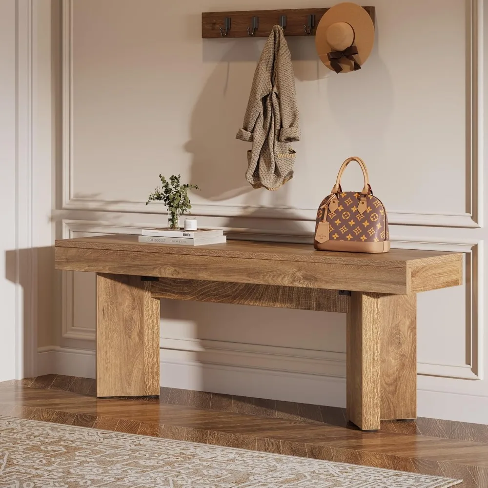 

47" Farmhouse Wooden Bench - Entryway & Bed End Bench for Bedroom & Hallway