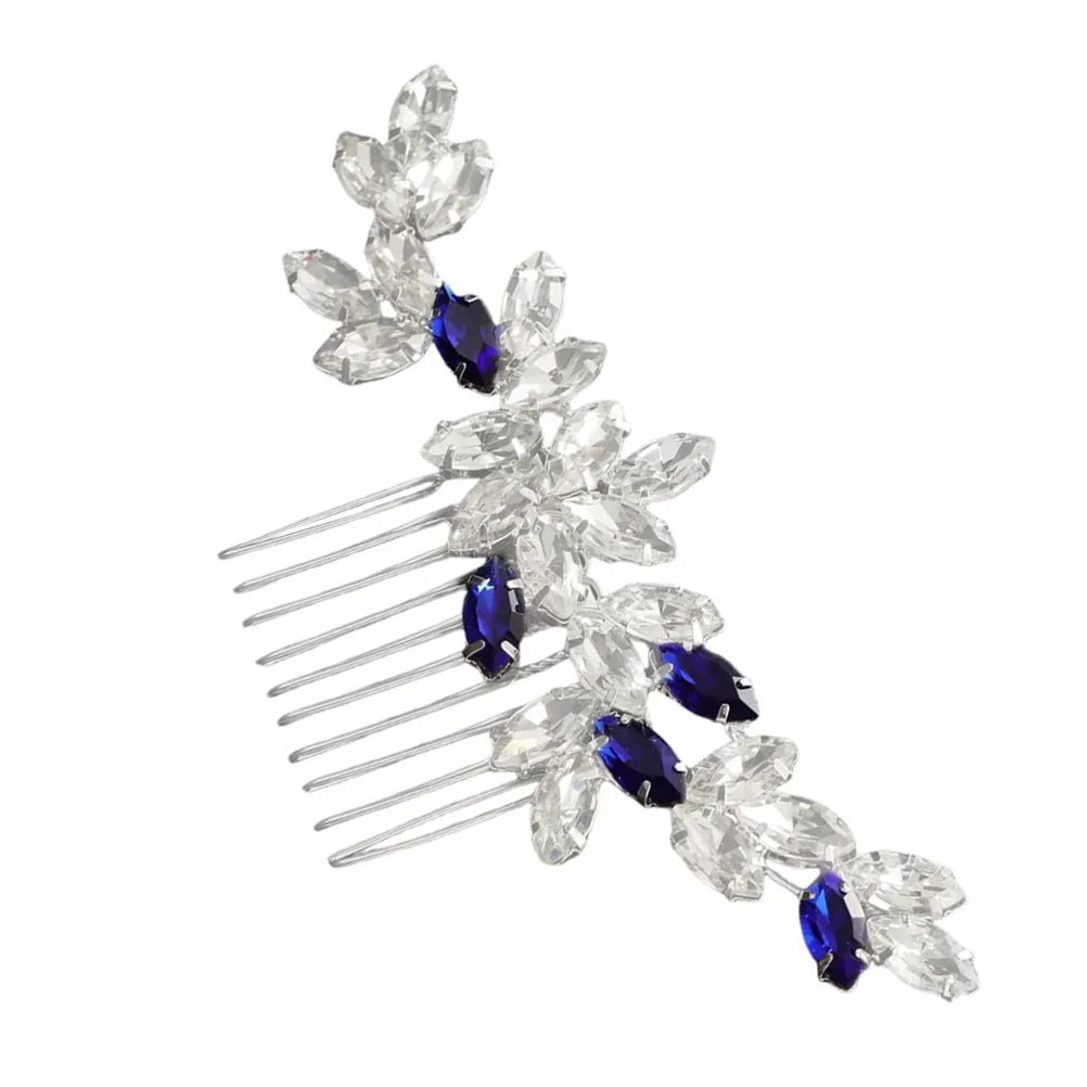 

Свадебная расческа для волос с синими стразами, элегантная свадебная заколка из сплава, боковая расческа для свадьбы, аксессуары для волос подружек невесты