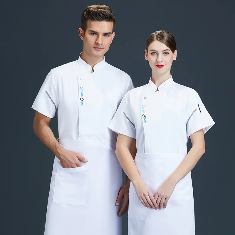 

Hotel Chef Overalls Men's Short Thin Dining Restaurant Kitchen Cook Clothes Women's Summer Half Sleeve Fashion