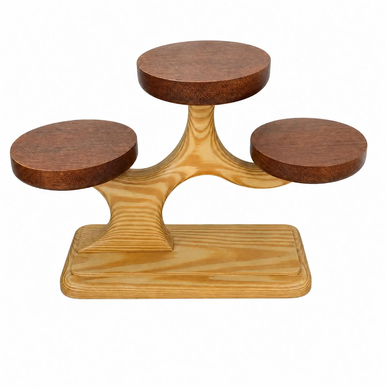 Three-Tier Wooden Display Stand with Round Plates Freestanding Tree-Shaped Serving Stand with Rectangular Base Sturdy 3 Tier