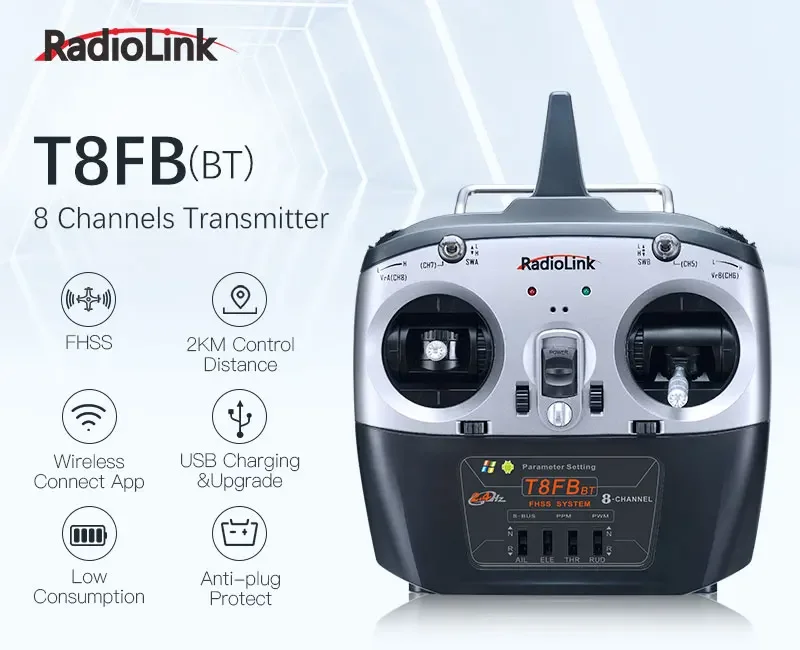 RADIOLINK-Transmetteur et Récepteur T8FB BT 8 Canaux RC Contrôleur R8EF 2.4G pour Drone/Aile de macro, Avion