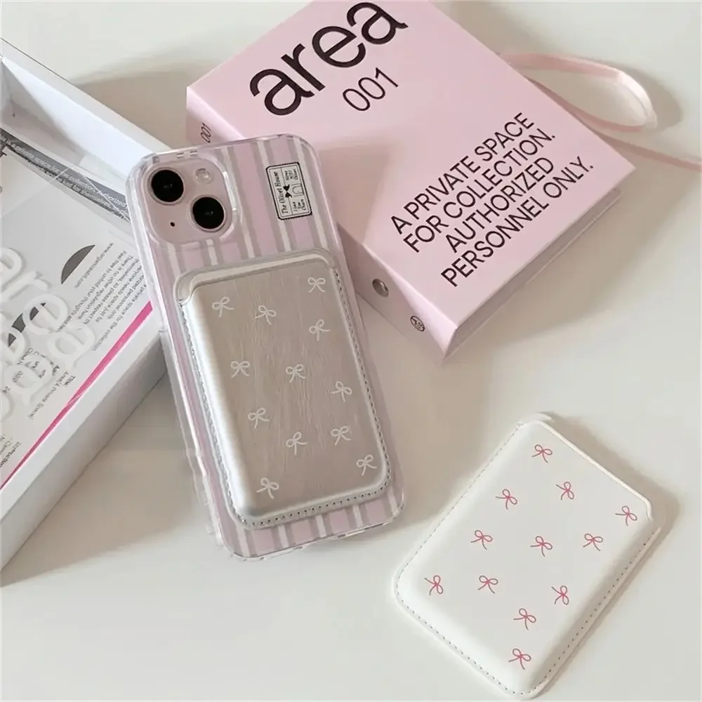 INS Korean Style Cute Bow Magsafe Magnetic Card Clip - Multifunctional Magnetic Wallet Card Holder High Quality Phone Accessory