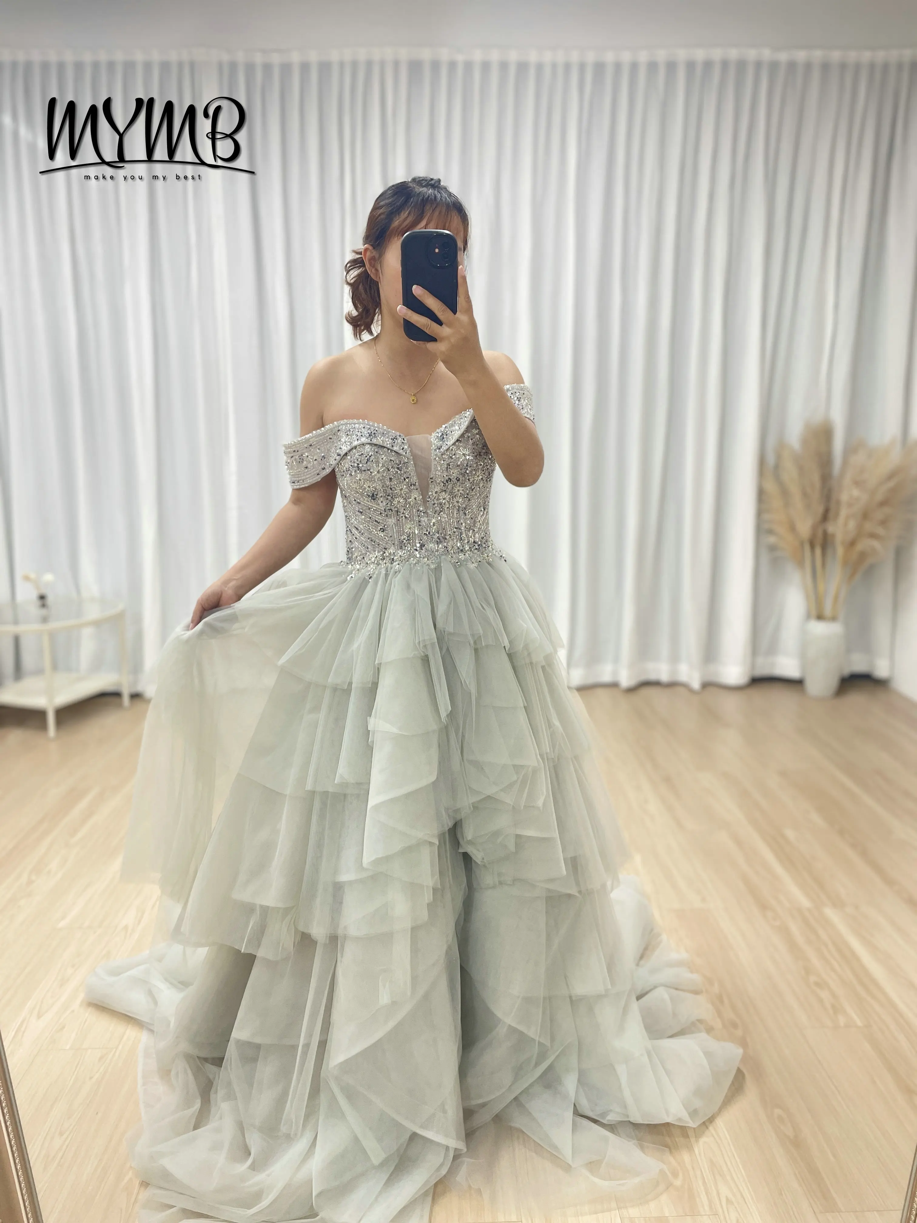 

MYMB Изысканное роскошное серо-зеленое вечернее платье с блестками и бисером, глубоким V-образным вырезом, платье принцессы, красивая текстурированная сетчатая юбка с разрезом MB40309