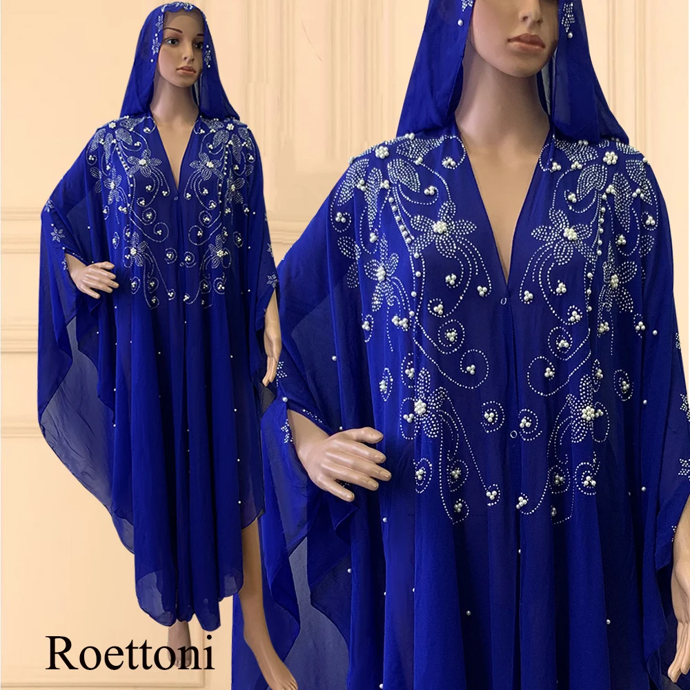 Muslim Kaftan Abaya Dress Kimono Women Dubai Open Abaya Turkish Stone Chiffon Hooded Dress Elegant African OverSize Gorgeous Par