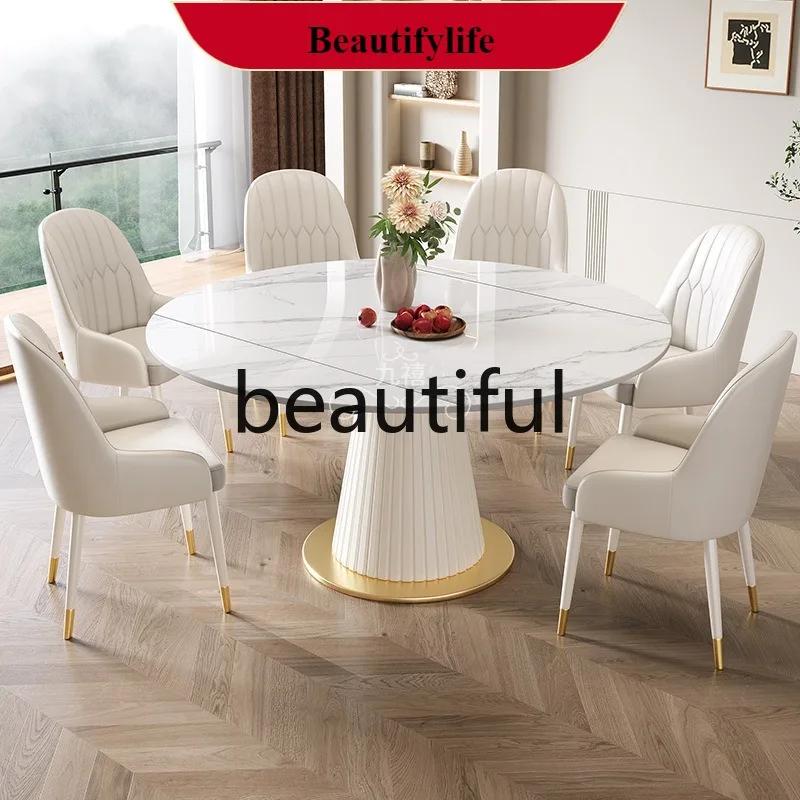 G153 Square and circle dual-purpose rock slab dining table and chairs rotating modern simple retractable variable round table